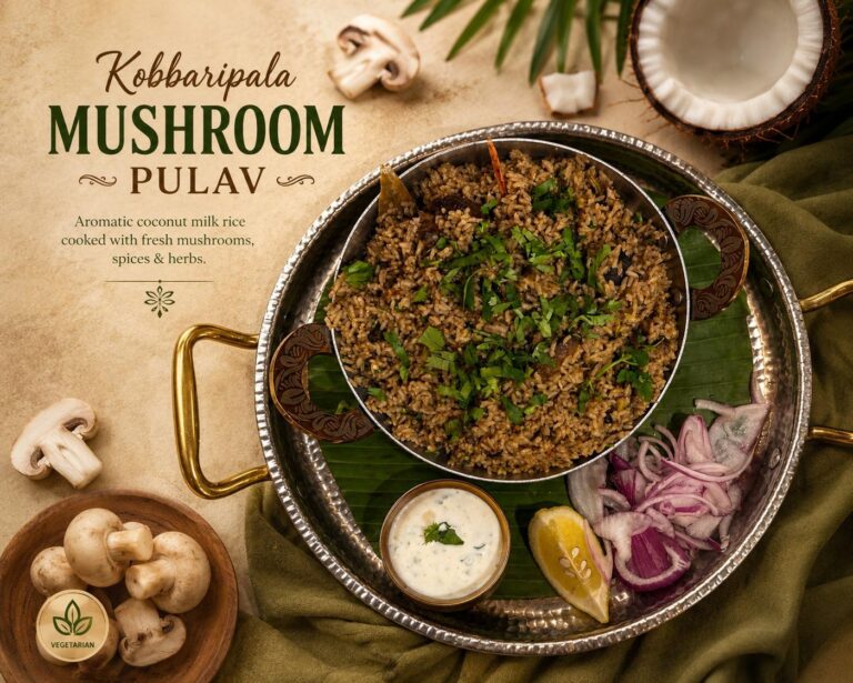Kobbaripala Mushroom Pulao – A Fragrant Coconut Delight